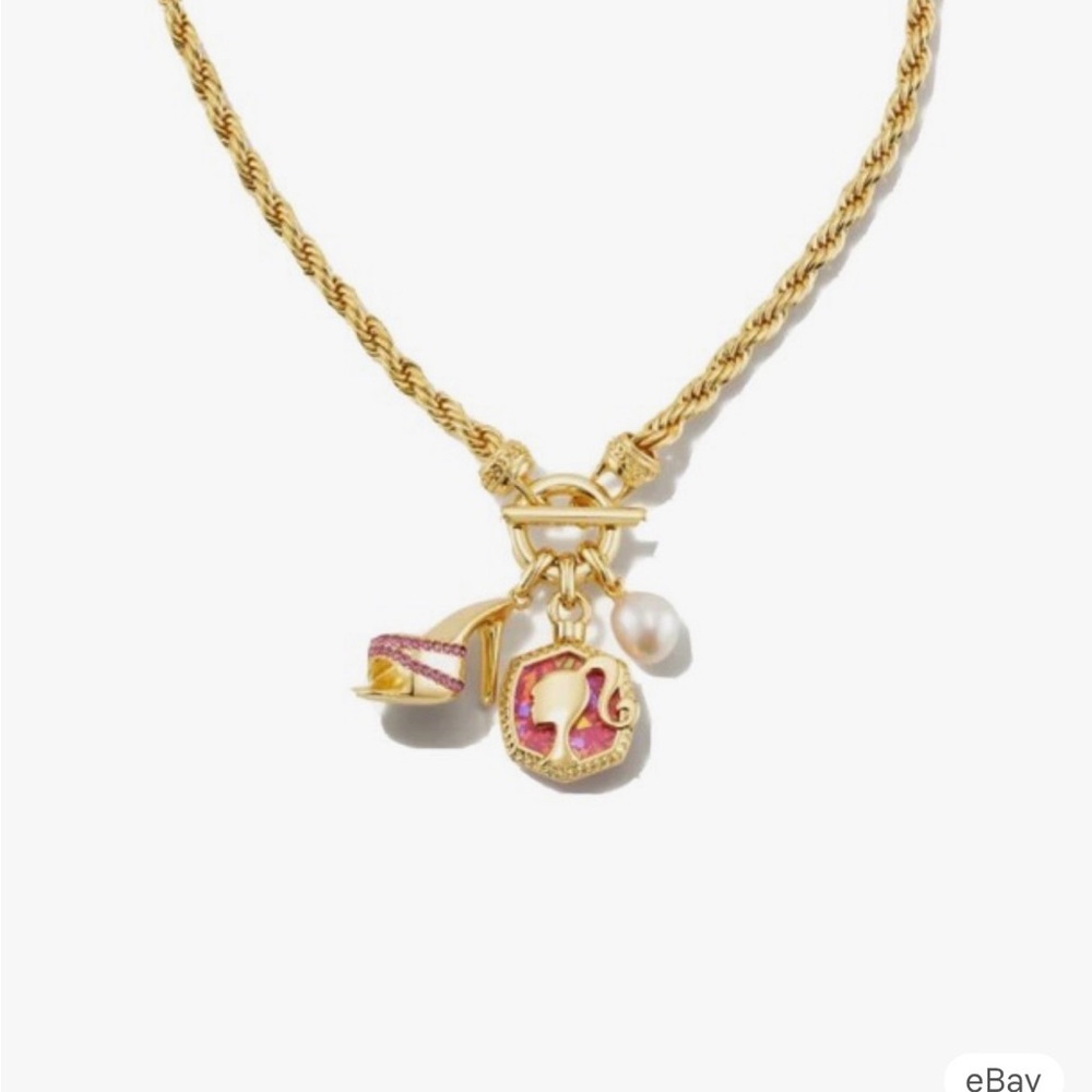 Kendra Scott Gold Necklace with Pink and Pearl Charms